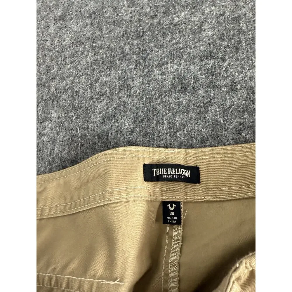 True Religion Jeans Mens 36x32 Cargo Pants Chino Khaki Flat Front N152